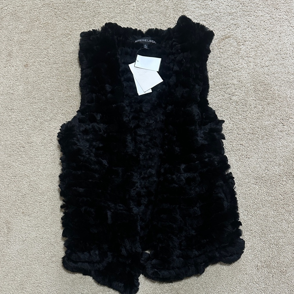 NWT Adrienne Landau Fur Black Vest Mefium